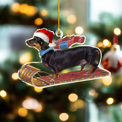 Shineful 2D Acrylic Ornament Santa’s Sleigh Dachshund