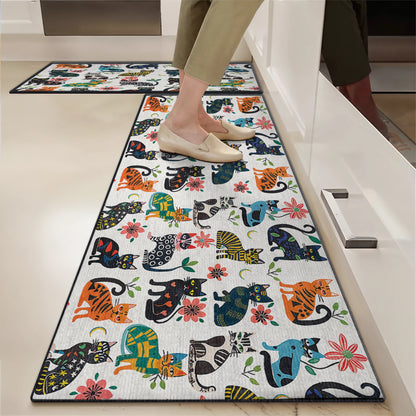 Shineful Ultra-Thin Non Skid Floor Mat, Kitchen Rugs Cat Playful Paws