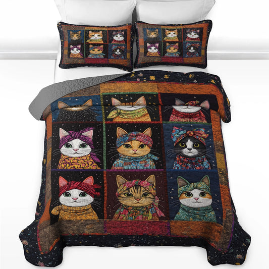 Shineful All Season Quilt 3-Piece Set - Retro Cat Charm