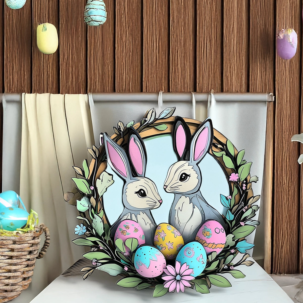 Shineful 2D Wooden Plaque, Hanging Decor, Door Sign - Springtime Easter Bunnies