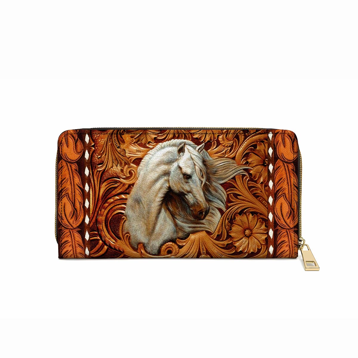 Shineful Leather Clutch Purse With Wristlet Strap Handle Majestic Stallion