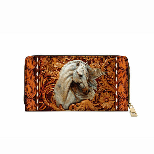 Shineful Leather Clutch Purse With Wristlet Strap Handle Majestic Stallion