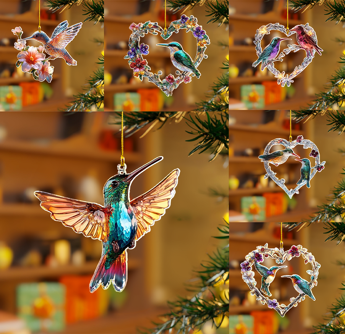 Shineful 2D Acrylic Ornament - Ethereal Hummingbird Elegance