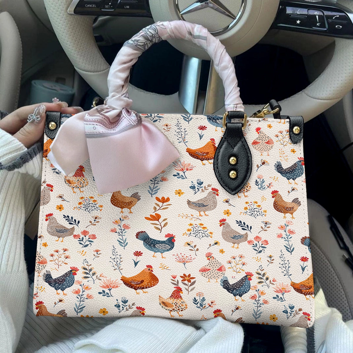 Shineful Leather Bag  Chicken Flower