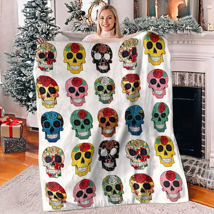 Shineful Fleece Blanket Colorful Sugar Skull Roses