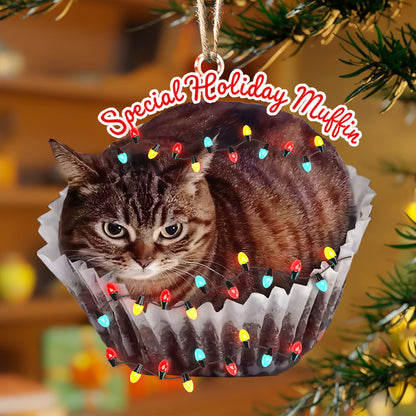 Glänzendes 2D-Ornament aus Acryl – besondere Feiertags-Muffin-Katze