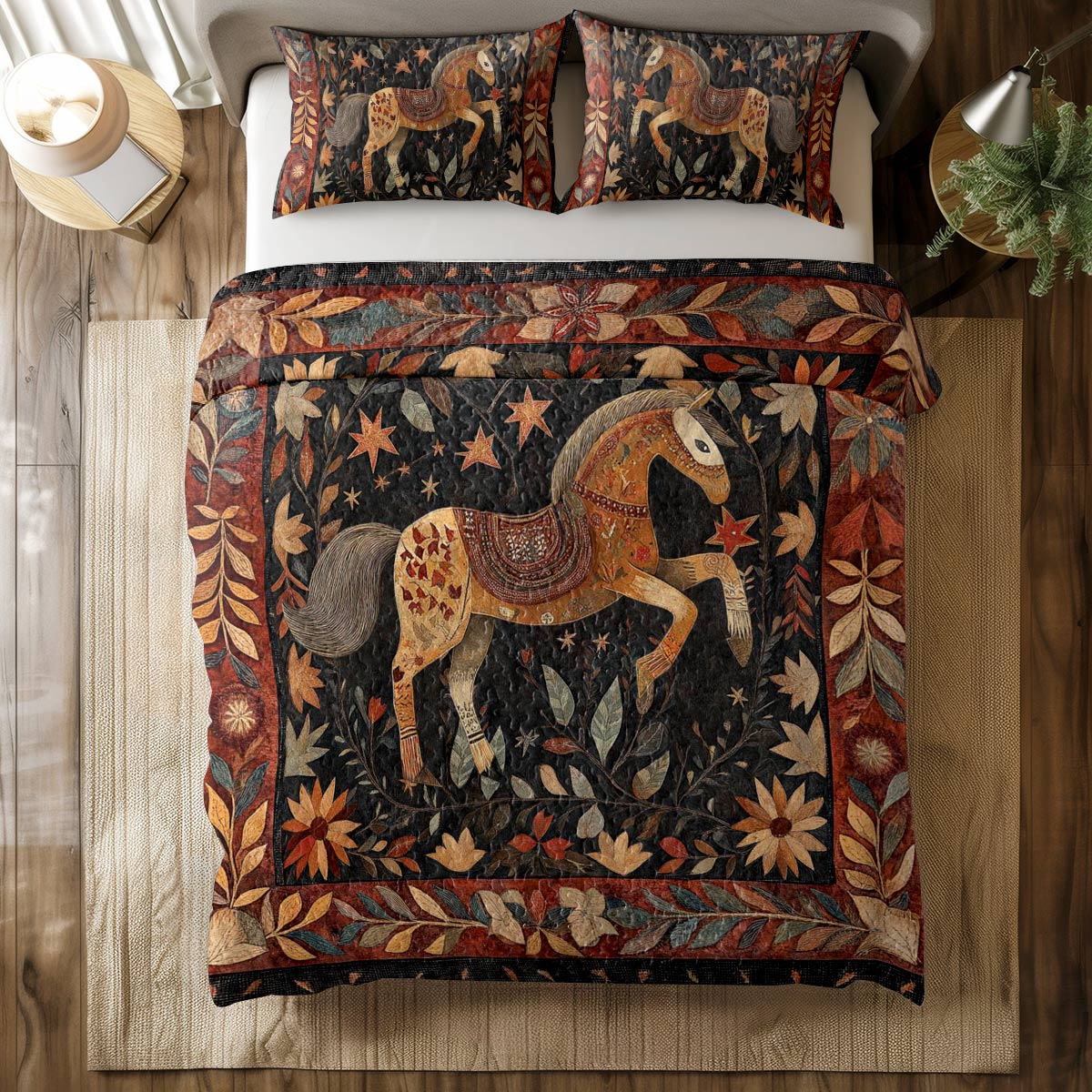 Shineful All Season Quilt 3-Piece Set Meadow Horse