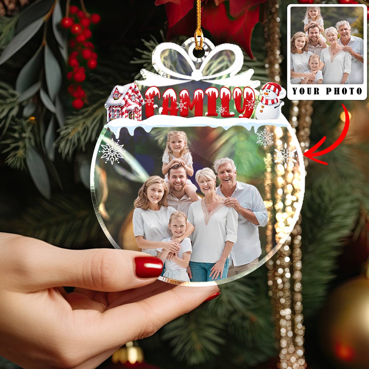 Ornement en acrylique brillant Pack photo personnalisé à prix réduit Charm Joyeux Noël