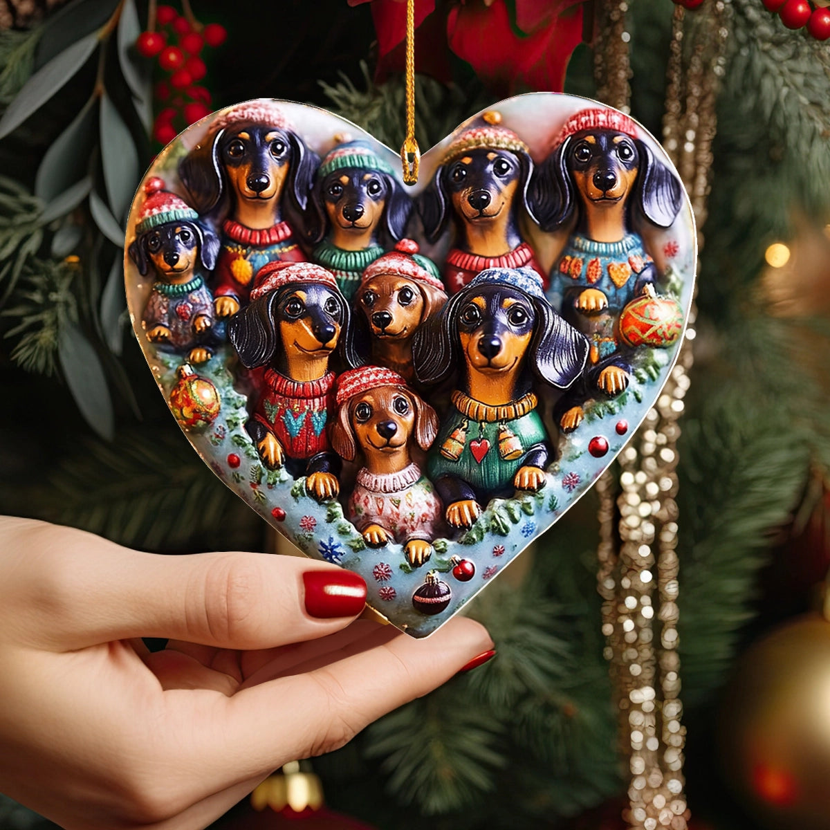 Shineful 2D Acrylic Ornament Dachshund Winter Wonderland Heart