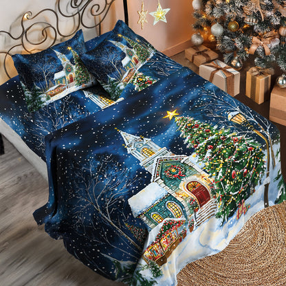 Shineful 4-Piece Bed Sheet Set - Christmas Church Serenity