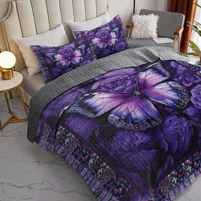 Shineful All Season Quilt 3-Piece Set Butterfly Bliss Purple