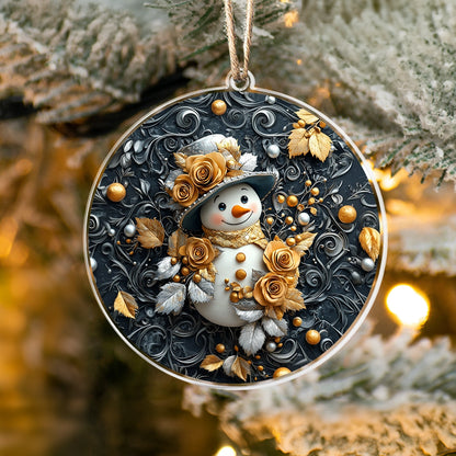 Glänzendes Acryl-Ornament Golden Frost Schneemann