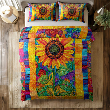 Shineful All Season Quilt 3-Piece Set Colorful Sunflower