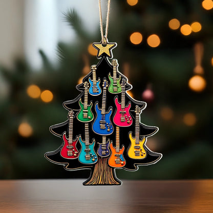 Glänzendes 2D-Ornament aus Acryl – Gitarre rockt um Weihnachten