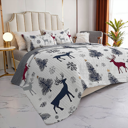 Shineful All Season Quilt 3-Piece Set Winter Wonderland Reindeer