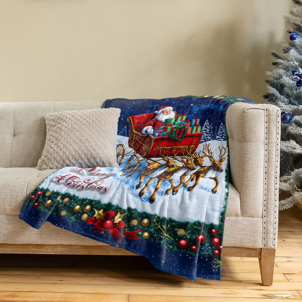 Shineful Fleece Blanket Santa's Sleigh Ride Christmas Quilt