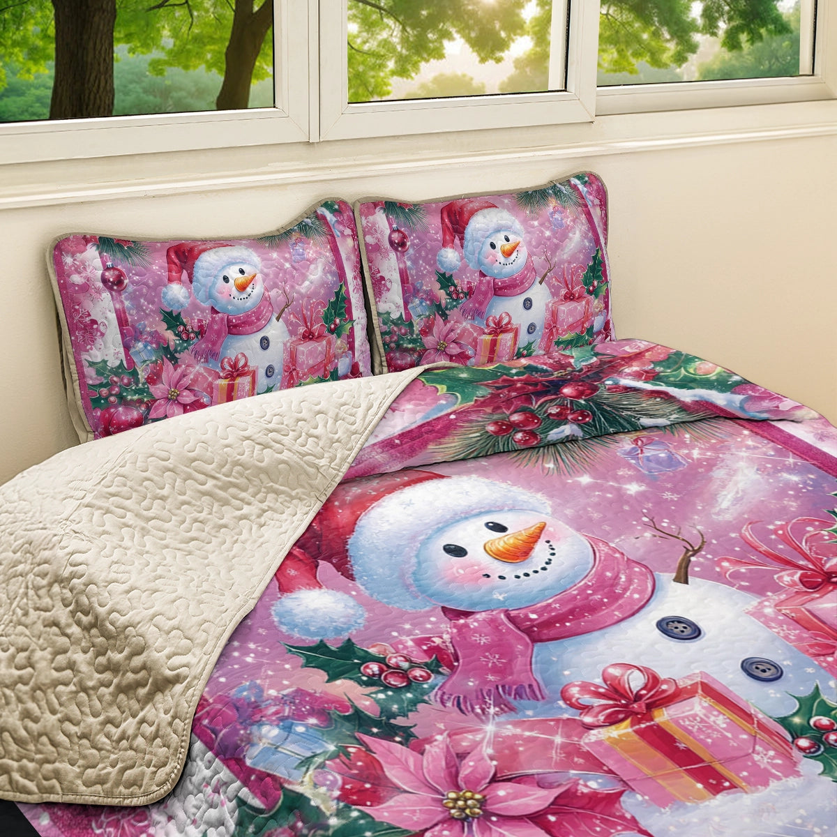 Shineful All Season Quilt 3-Piece Set Jolly Snowman Christmas