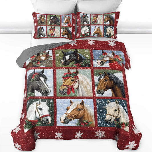 Shineful All Season Quilt 3-Piece Set Holiday Horses