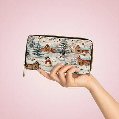 Shineful Leather Clutch Purse With Wristlet Strap Handle Snow Melody