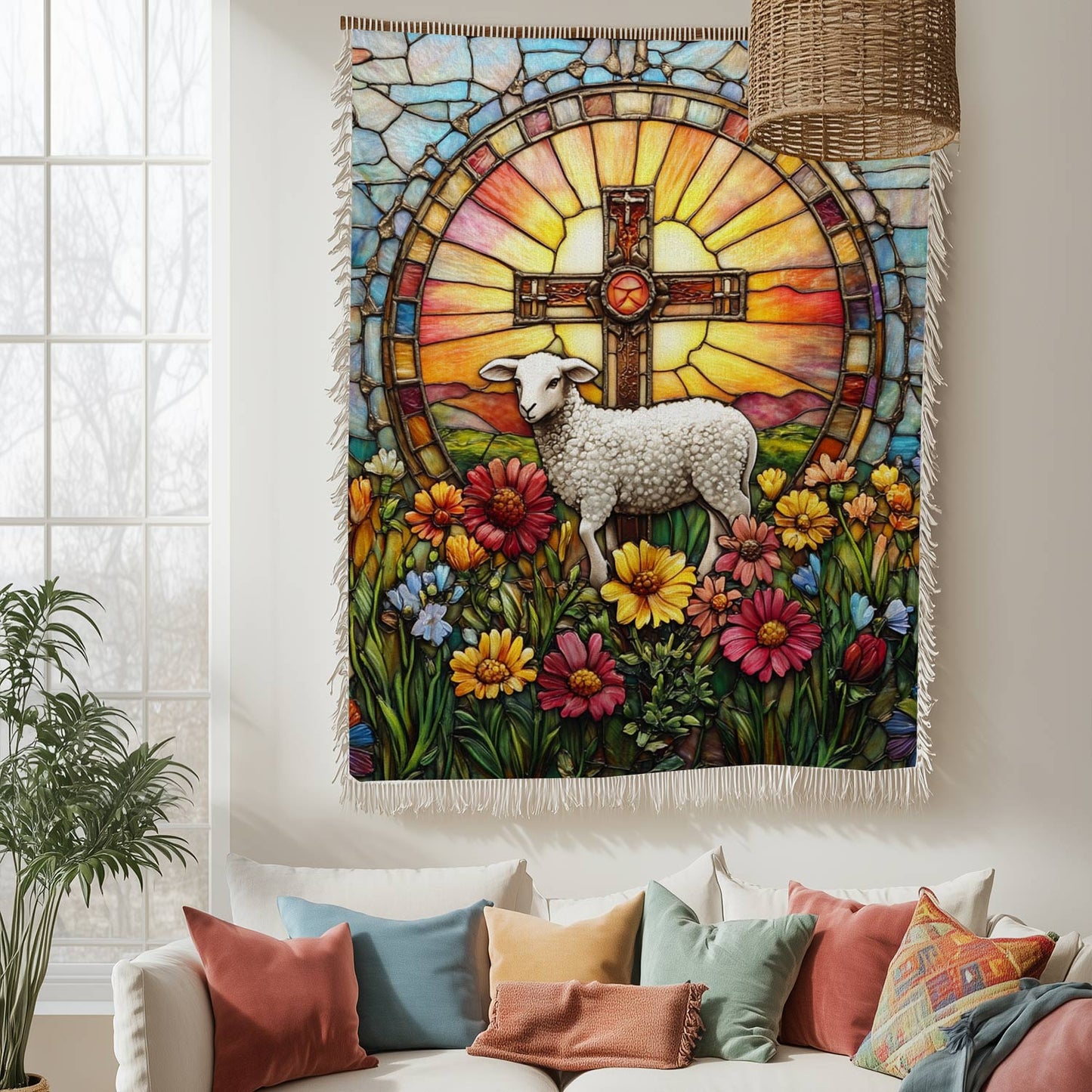 Shineful Woven Tapestry Throw Blanket Lamb of Grace