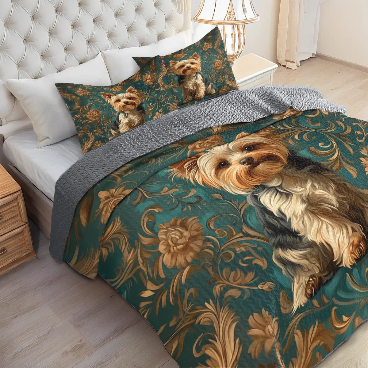 Shineful All Season Quilt 3-Piece Set Regal Yorkie Elegance