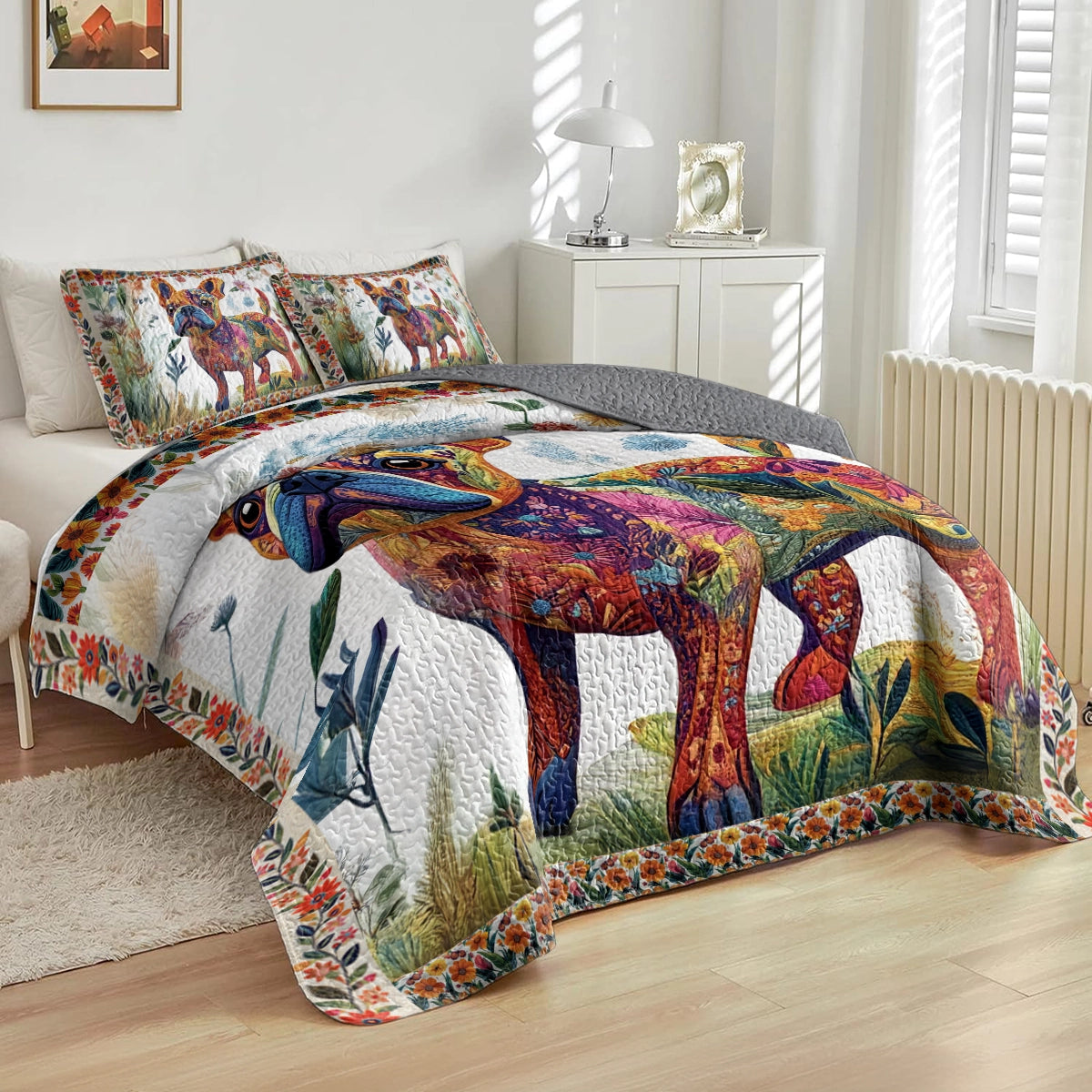 Shineful All Season Quilt 3-Piece Set - French Bulldog Floral Fantasy