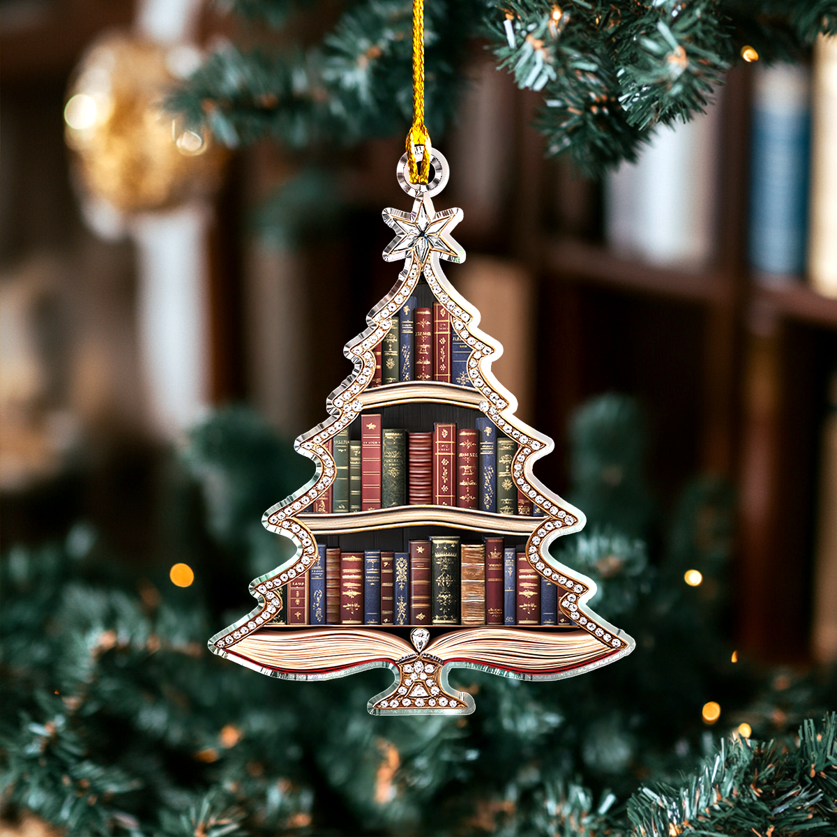 Shineful 2D Acrylic Ornament Dazzling Vintage Bookshelf