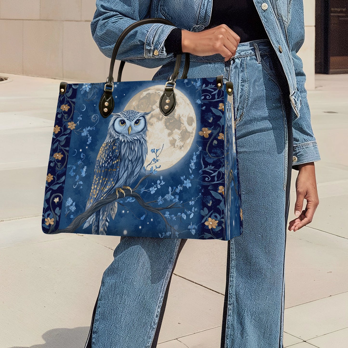 Shineful Leather Bag Midnight Guardian Owl