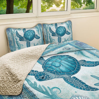 Shineful All Season Quilt 3-Piece Set - Sea Turtle Tranquil Tides