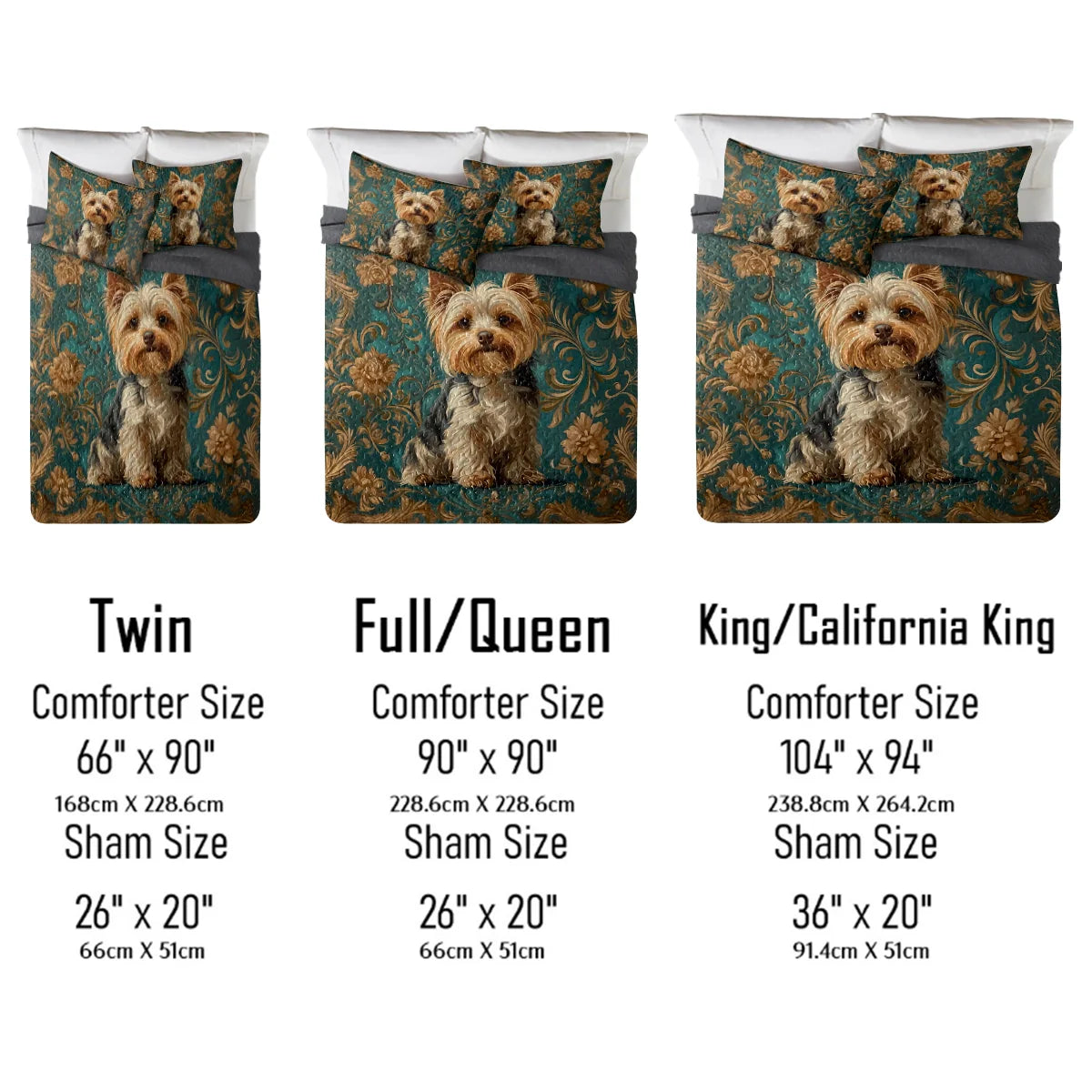 Shineful All Season Quilt 3-Piece Set Regal Yorkie Elegance