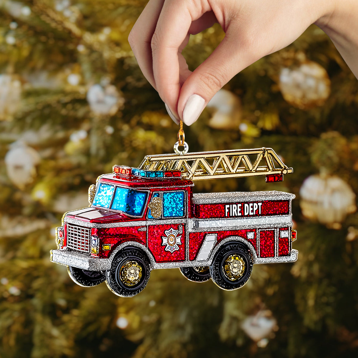 Shineful 2D Acrylic Ornament - Festive Fire Engine