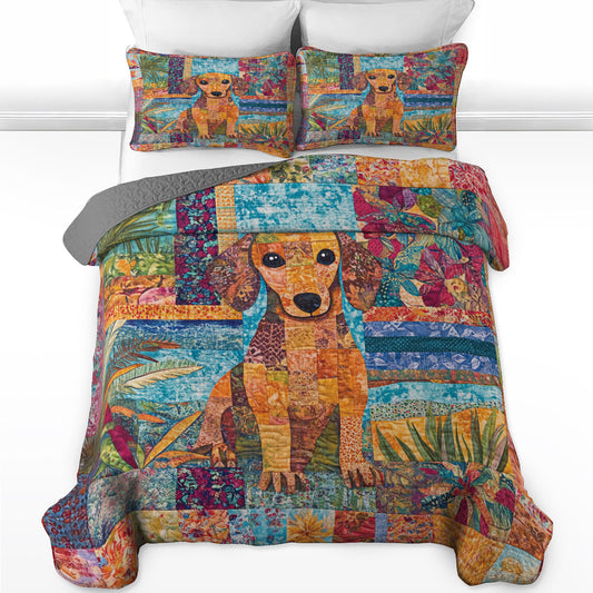 Ensemble de courtepointe toutes saisons Shineful 3 pièces Dachshund Delight Patchwork