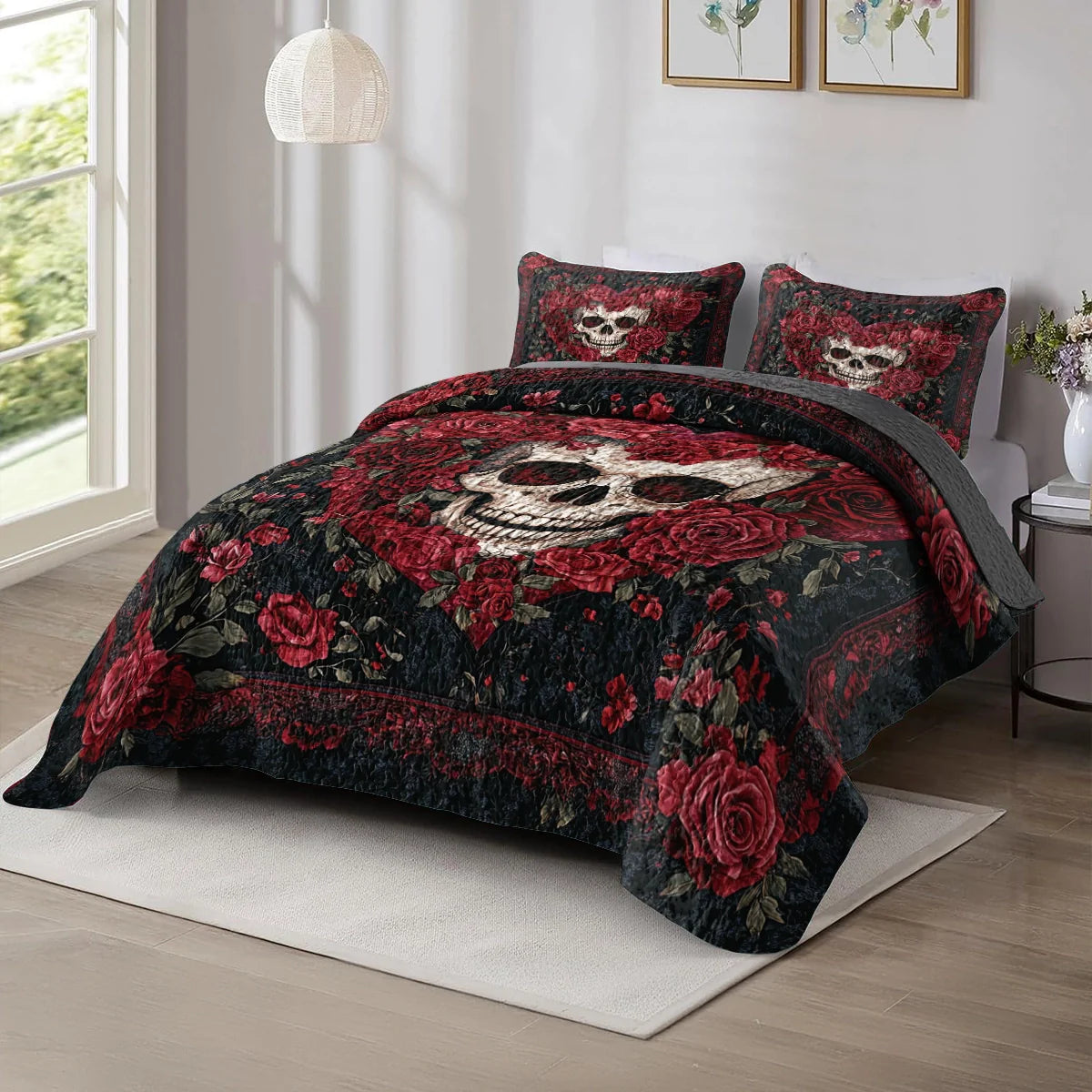 Shineful All Season Quilt 3-Piece Set - Crimson Love Gothic