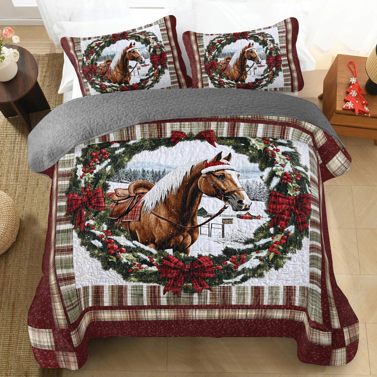 Shineful All Season Quilt 3-Piece Set Winter's Equestrian Elegance