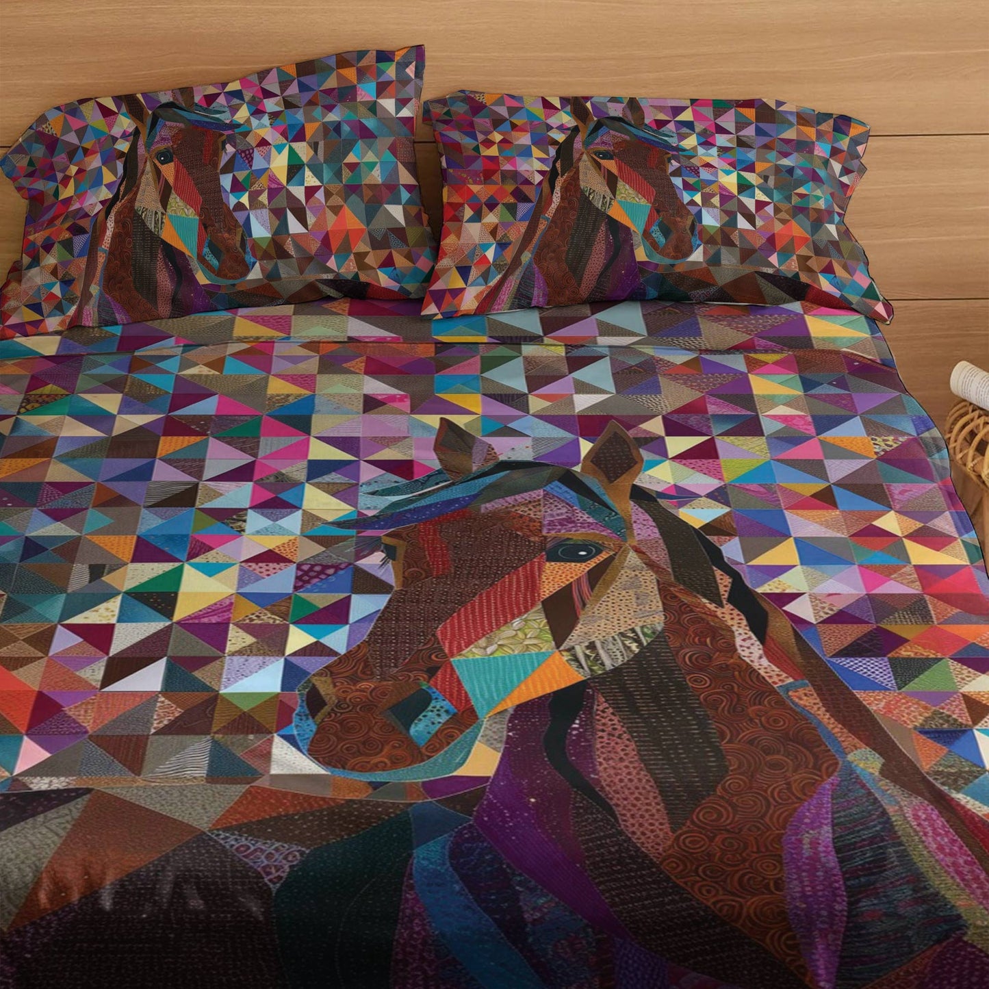 Shineful 4-Piece Bed Sheet Set Colorful Horse