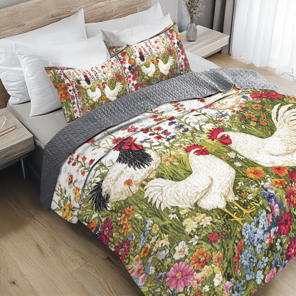 Shineful All Season Quilt 3-Piece Set - Flowering Chicken