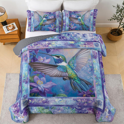 Shineful All Season Quilt 3-Piece Set Hummingbird & Purple Lilac