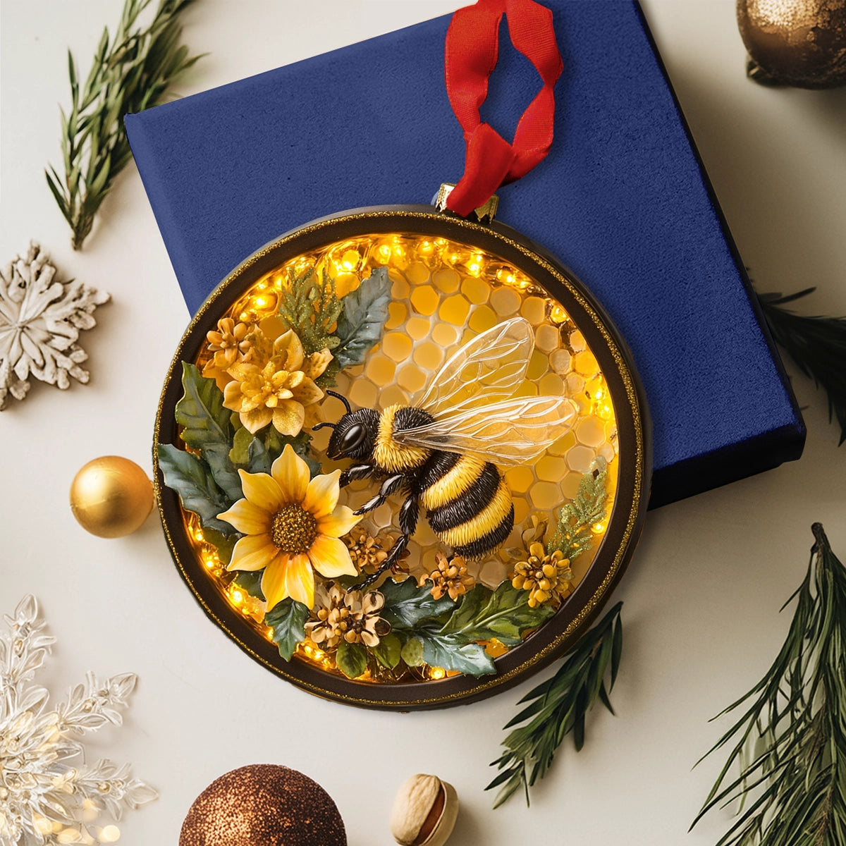 Shineful 2D Acrylic Ornament Golden Golden Bloom Bee