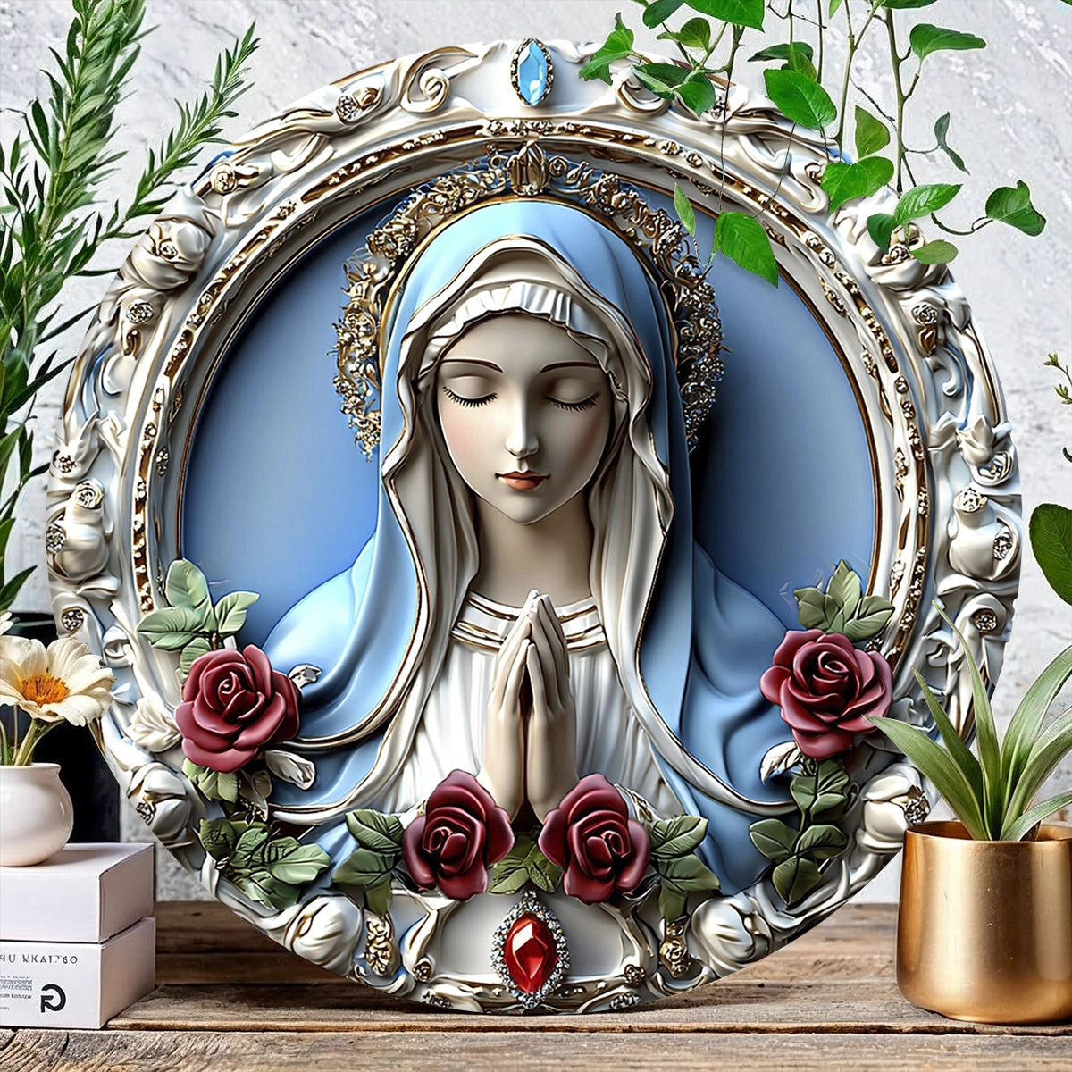 Shineful 2D Wooden Plaque, Hanging Decor, Door Sign - Sacred Heart Virgin Mary