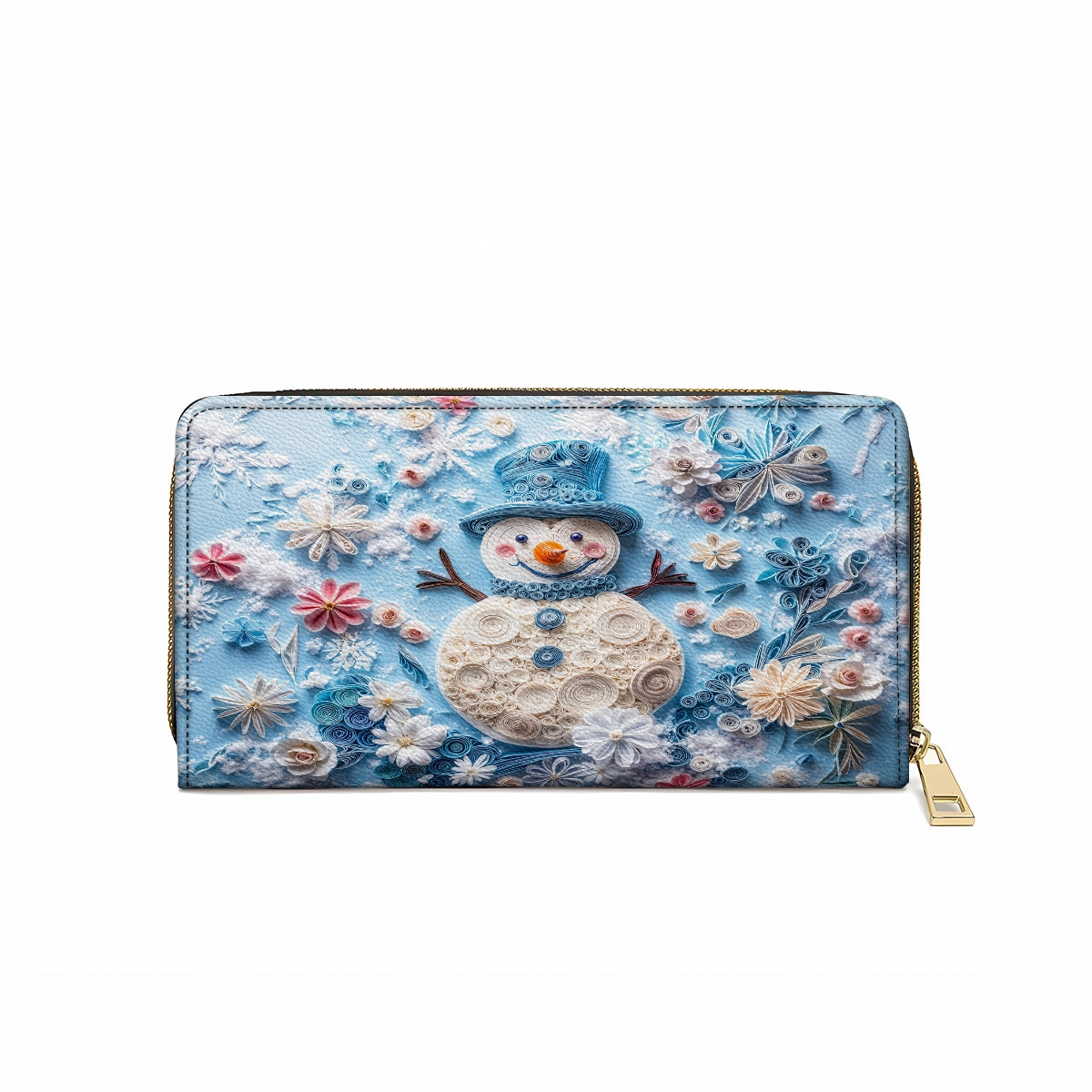 Shineful Leather Clutch Purse With Wristlet Strap Handle Happy Snowman