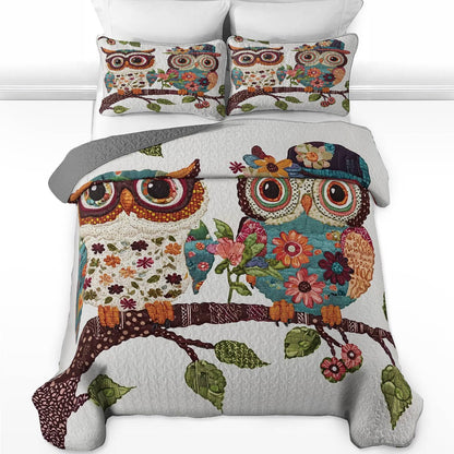 Ensemble de courtepointe toutes saisons Shineful 3 pièces - Forever Owl Love