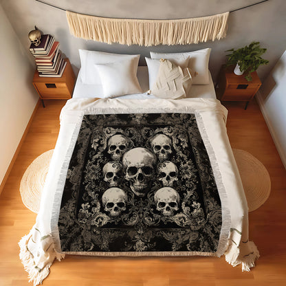 Shineful Woven Tapestry Throw Blanket - Gothic Skull Majesty