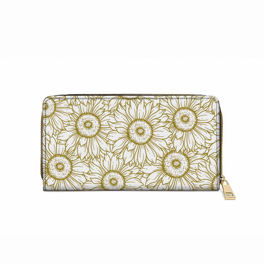 Shineful Leather Clutch Purse With Wristlet Strap Handle Golden Sunflower Grace