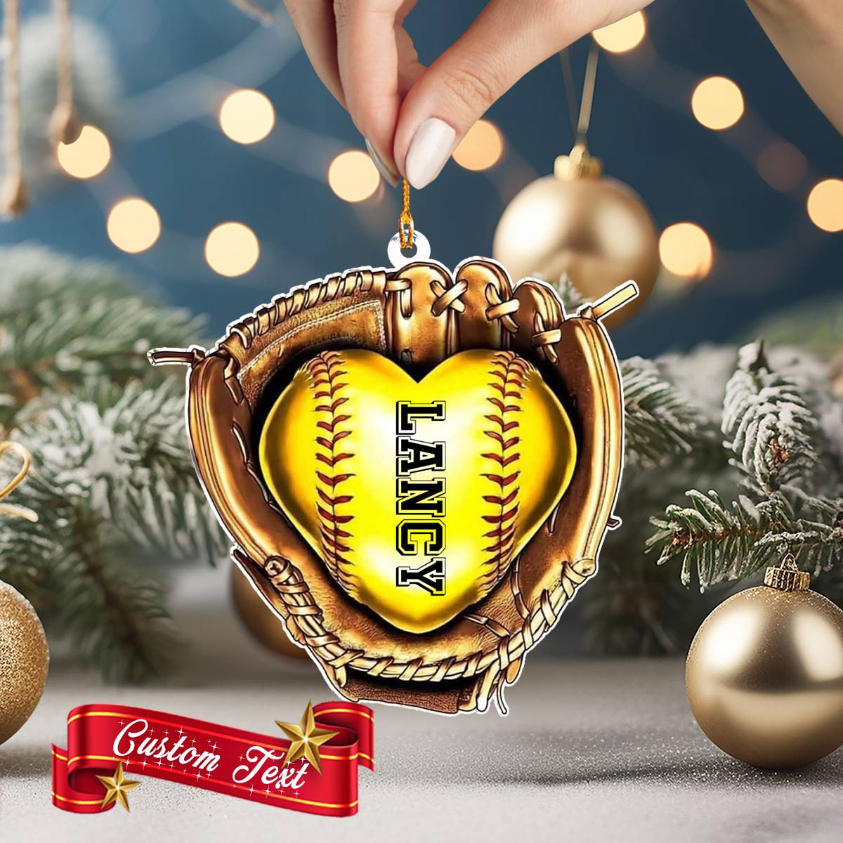 Glänzendes 2D Acryl Ornament Personalisiertes Softball Herz 