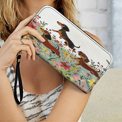 Shineful Leather Clutch Purse With Wristlet Strap Handle Dachshund Delight