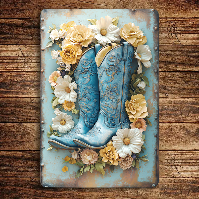 Shineful 2D Metal Sign Blue Boots & Floral Dreams