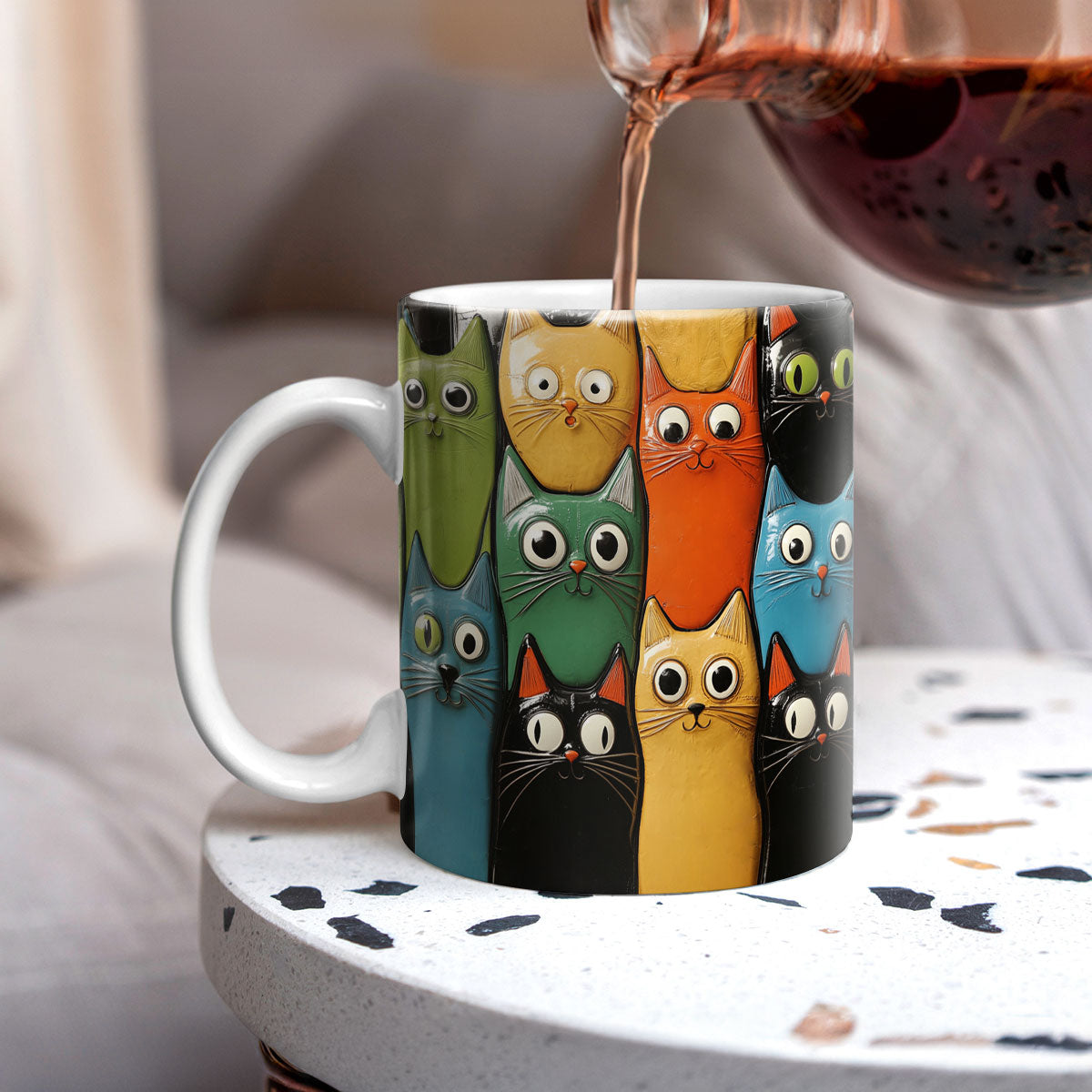 Tasse en céramique brillante Chat mignon et coloré