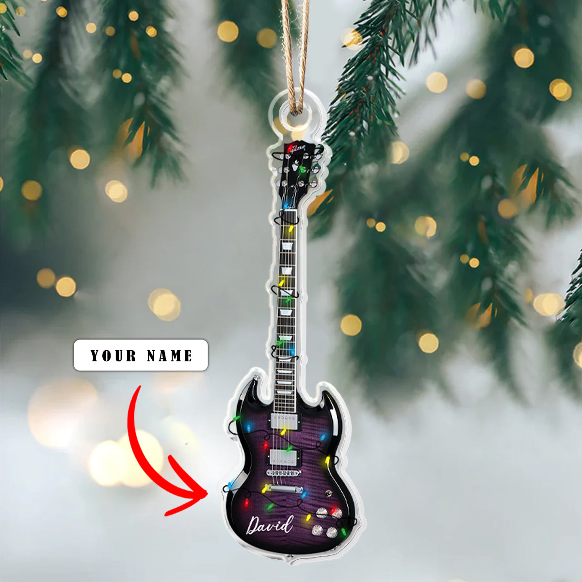 Glänzendes personalisiertes 2D-Acryl-Ornament – ​​Gibson SG-Gitarre 