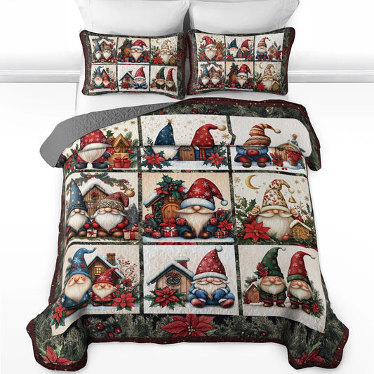 Shineful All Season Quilt 3-Piece Set - Gnome's Christmas Village