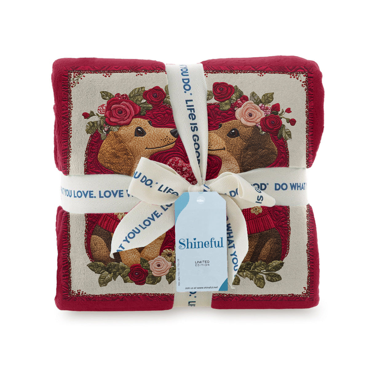 Shineful Fleece Blanket Heart Floral Dachshund Couple